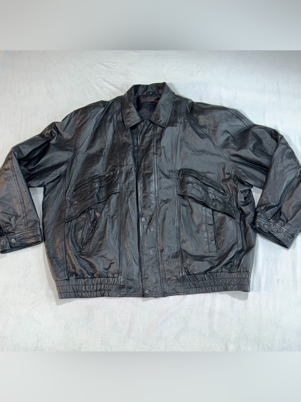 Phase Two Vintage Black Leather Bomber Jacket Men's 4XL Removable Liner